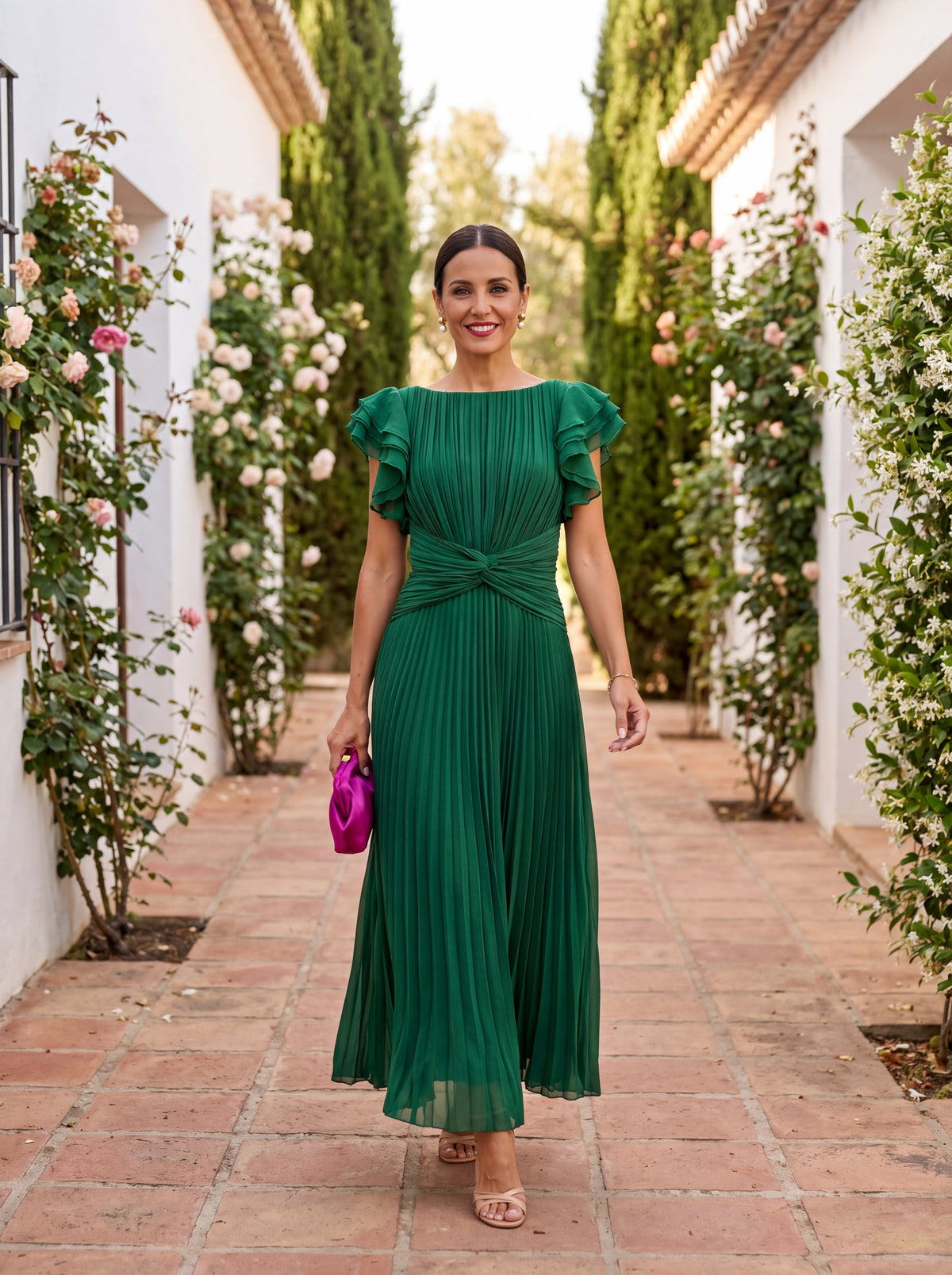 Séraphine | Élégante Robe Maxi Plissée à Taille Nouée