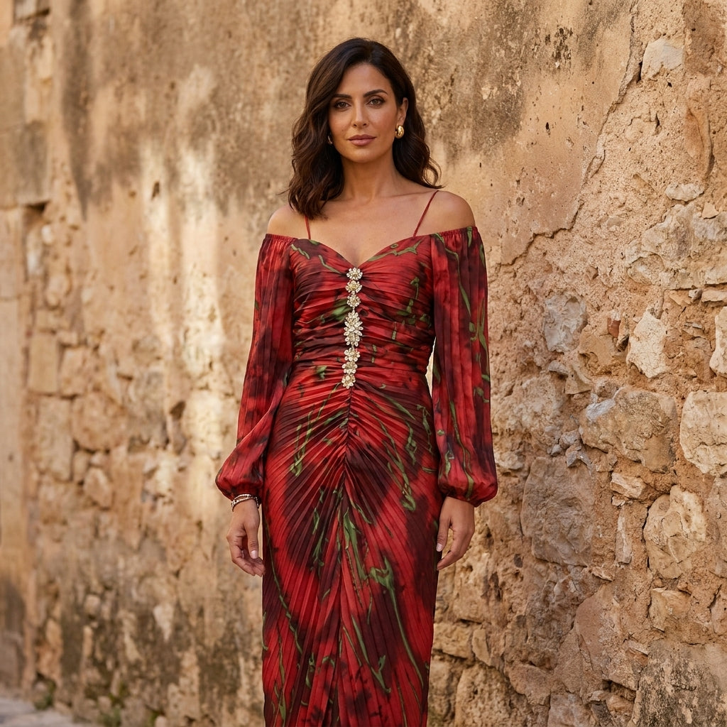 Odile | Robe Longue Fleurie à Décolleté Profond