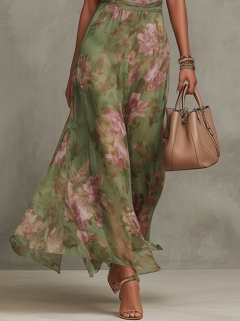 Élodie | Robe Maxi Halter Florale Élégante