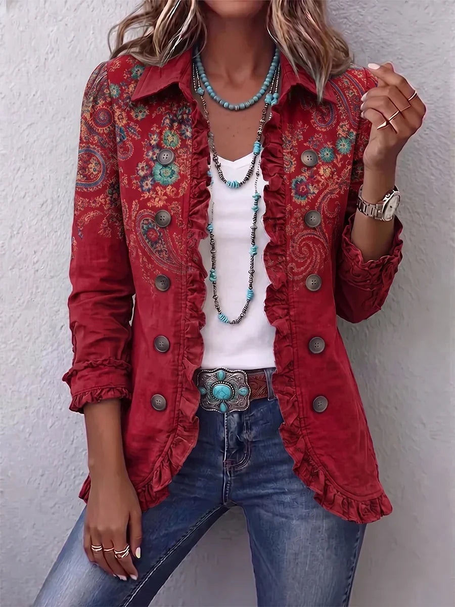Séraphine | Veste Imprimé Cachemire à Volants