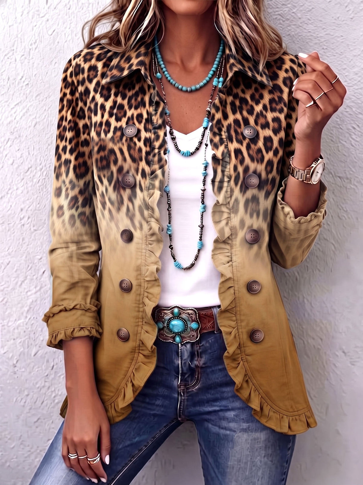 Hortense | Blazer Léopard Ocre à Volants
