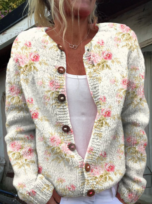 Apolline | Cardigan en Maille Fleurie Vintage
