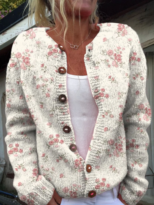 Rosalie | Cardigan en Maille Fleurie Vintage