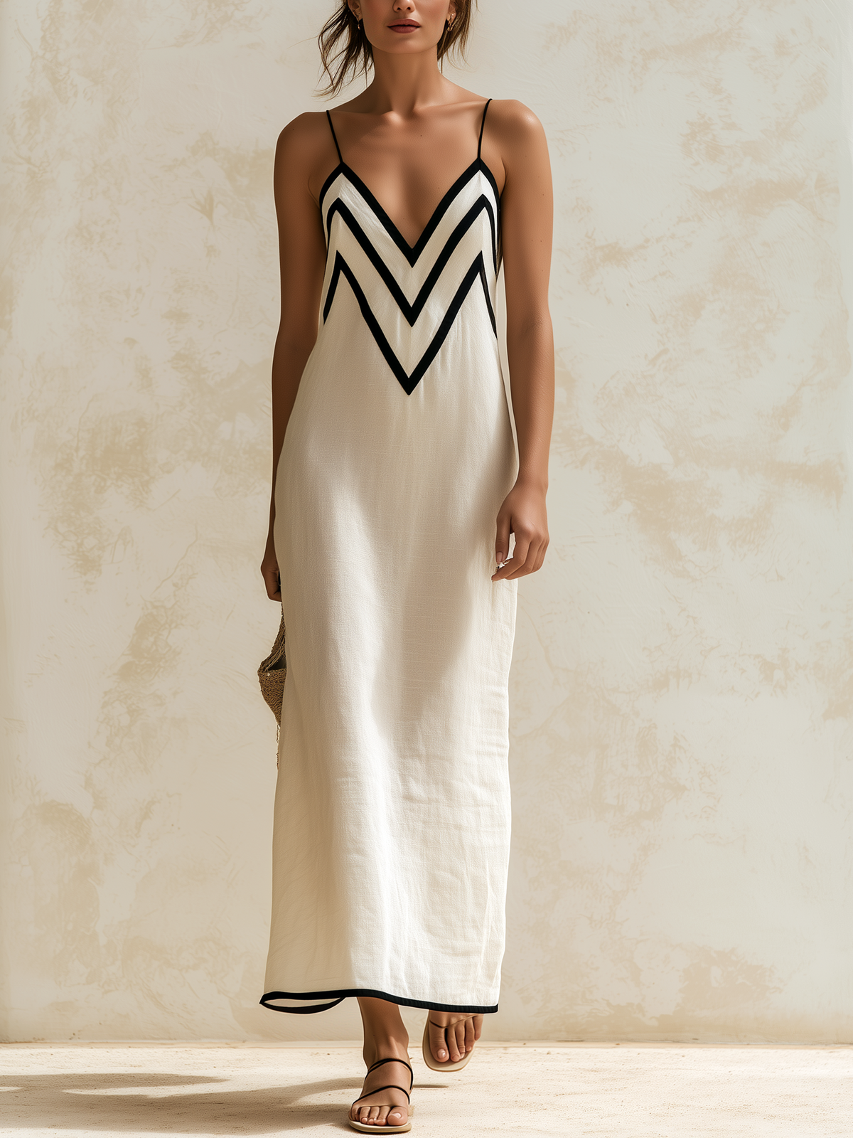 Maryse | Robe Longue Chevron Contrastée