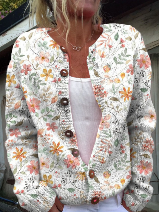 Solène | Cardigan en Maille Fleurie Vintage