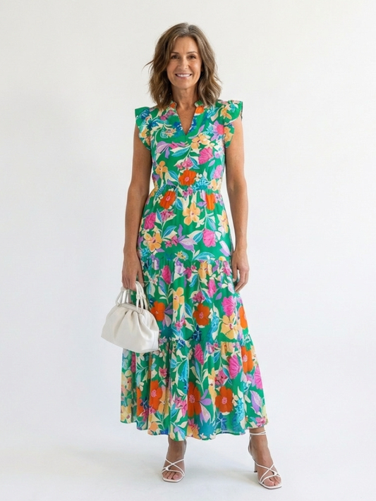 Robe Midi Évasée à Imprimé Floral Lila
