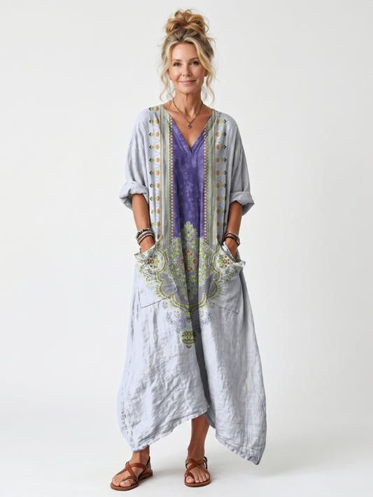 Robe Midi Brodée Contrastée Véronique