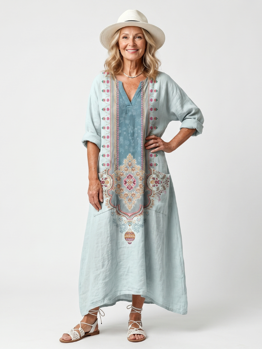 Robe Midi Brodée à Poches Claire