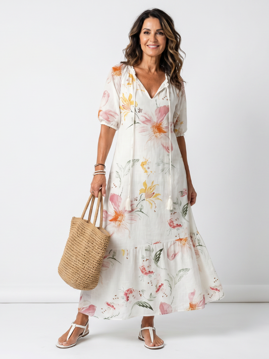 Robe Midi Fleurie à Volants Pauline