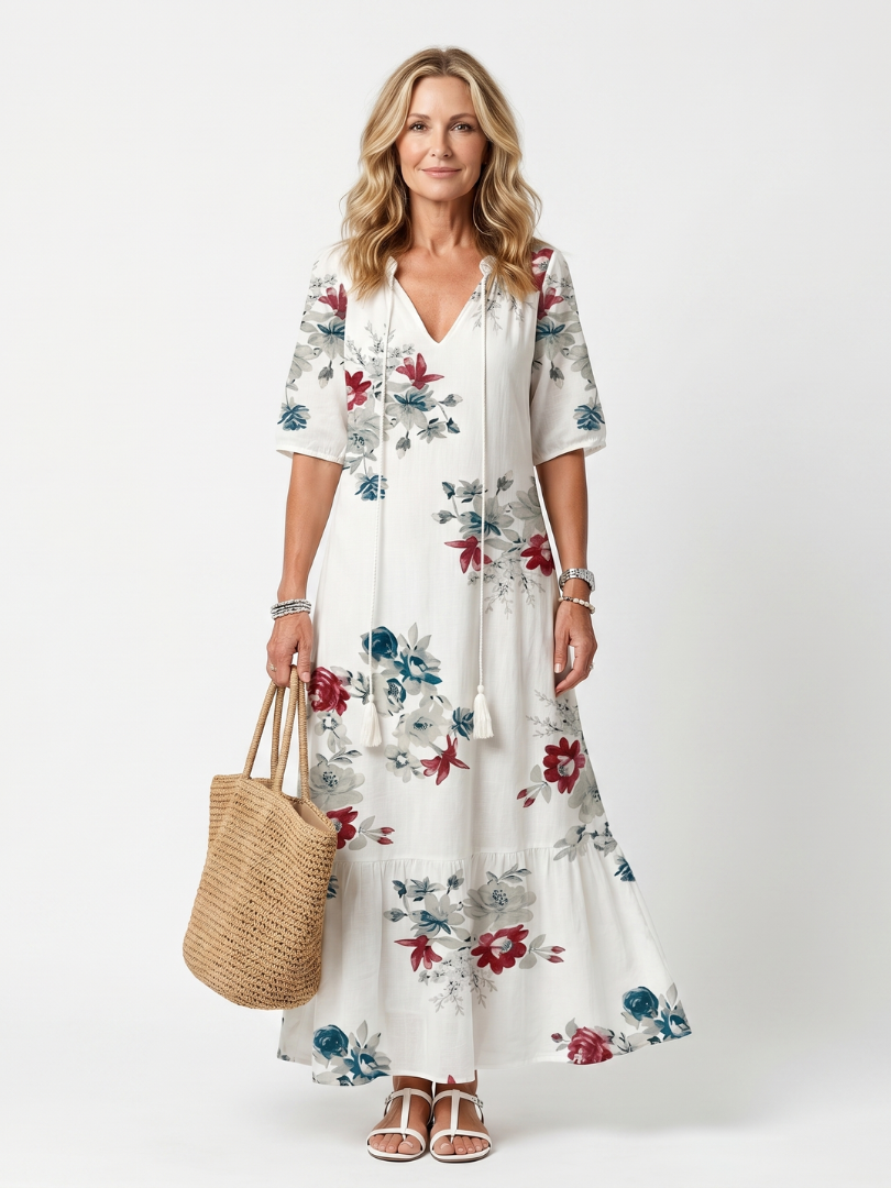 Robe Midi Fleurie à Pompons Élina