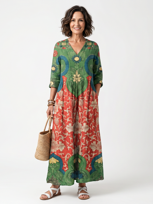 Robe Midi Fleurie à Taille Froncée Amélie