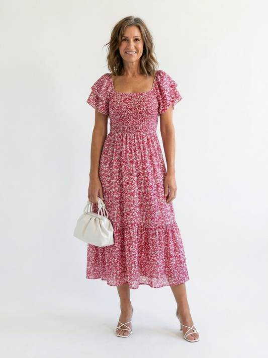 Robe Midi Florale à Épaules Nues Odette