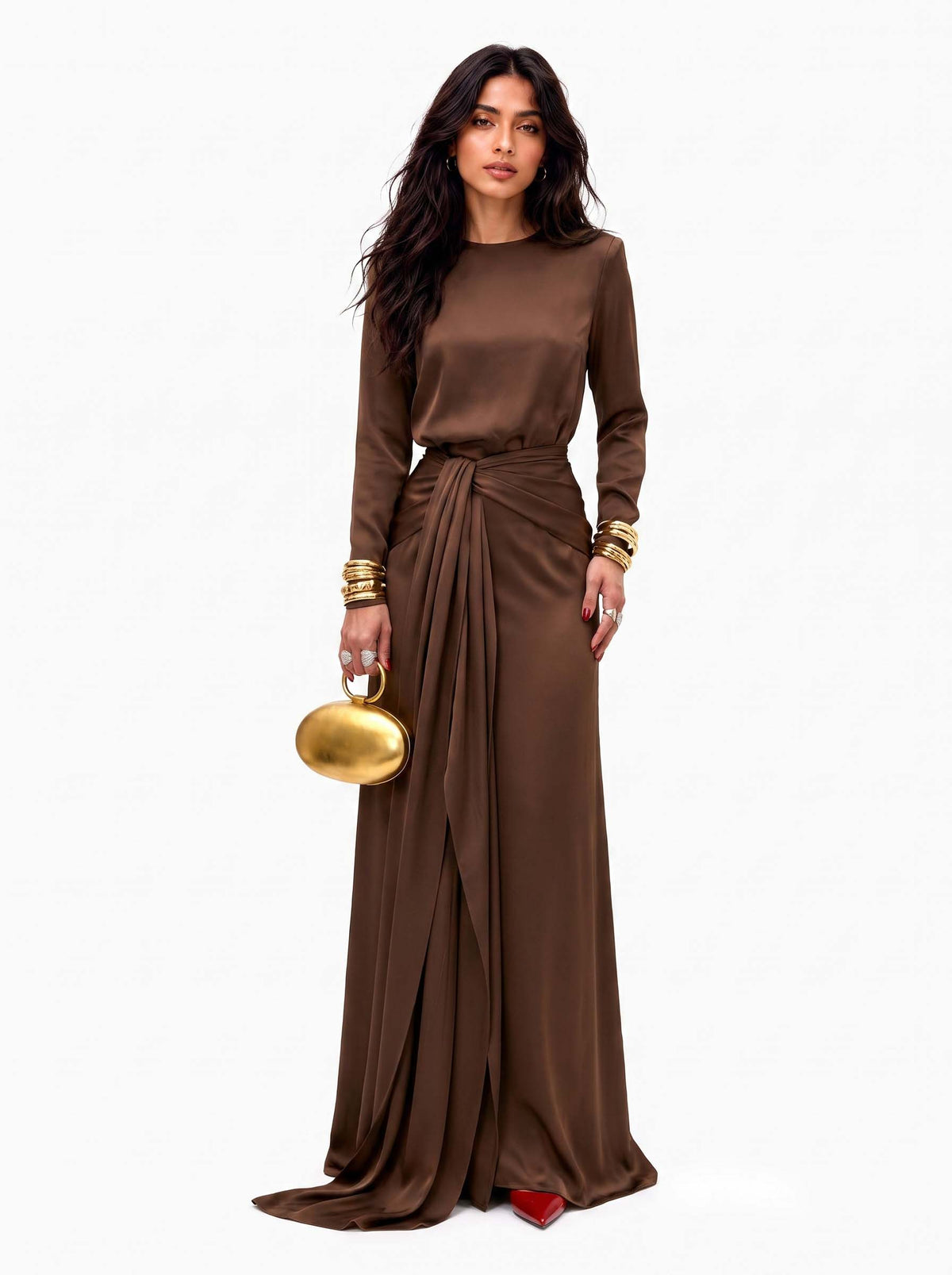 Delphine | Élégante Robe Maxi en Satin Drapé