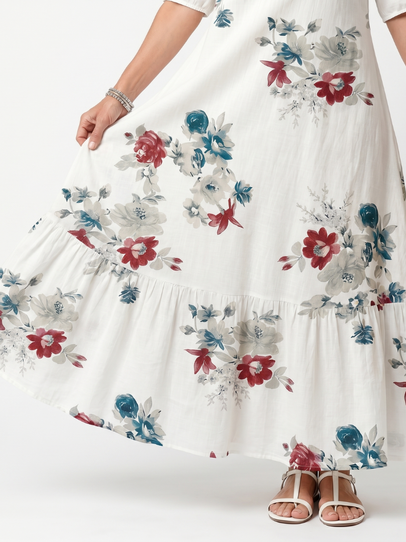 Robe Midi Fleurie à Pompons Élina