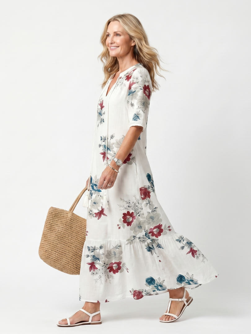 Robe Midi Fleurie à Pompons Élina