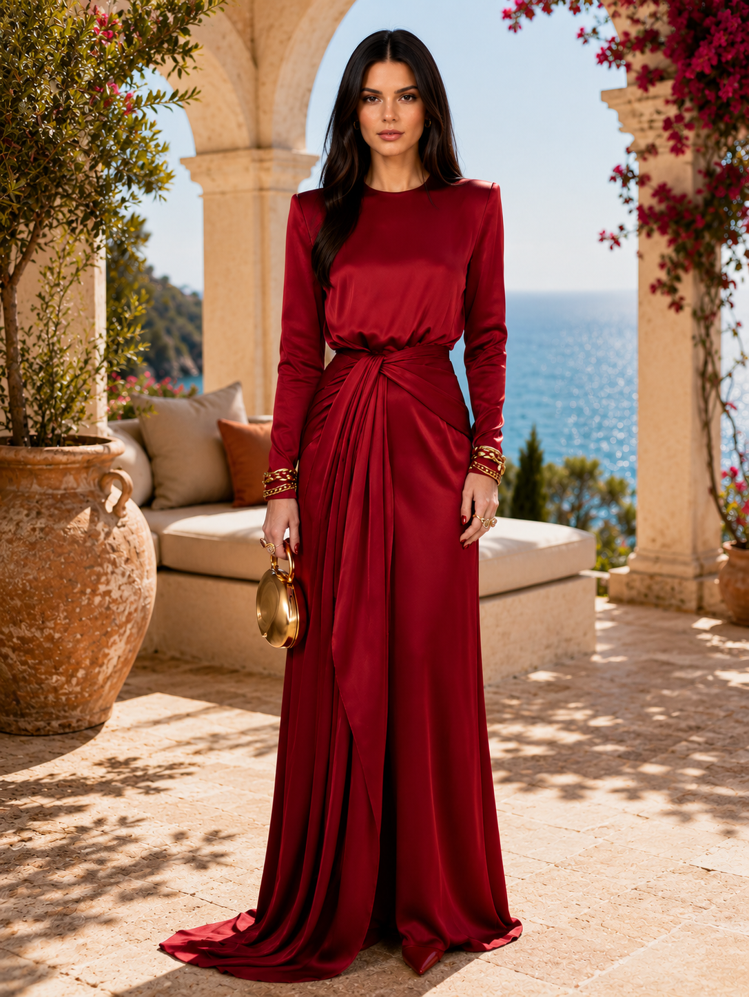 Delphine | Élégante Robe Maxi en Satin Drapé
