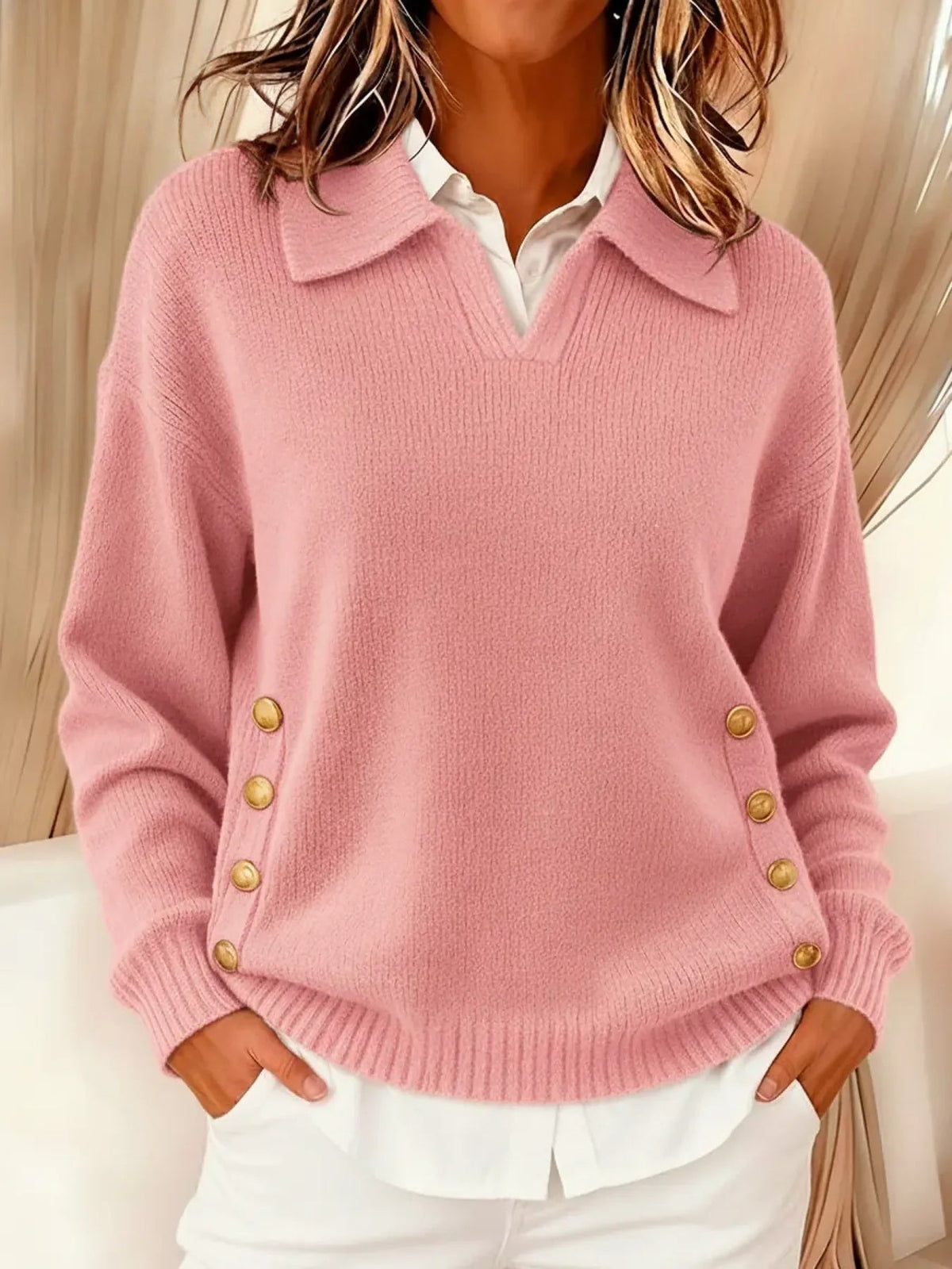 Valentine - Pull à Col Polo et Boutons