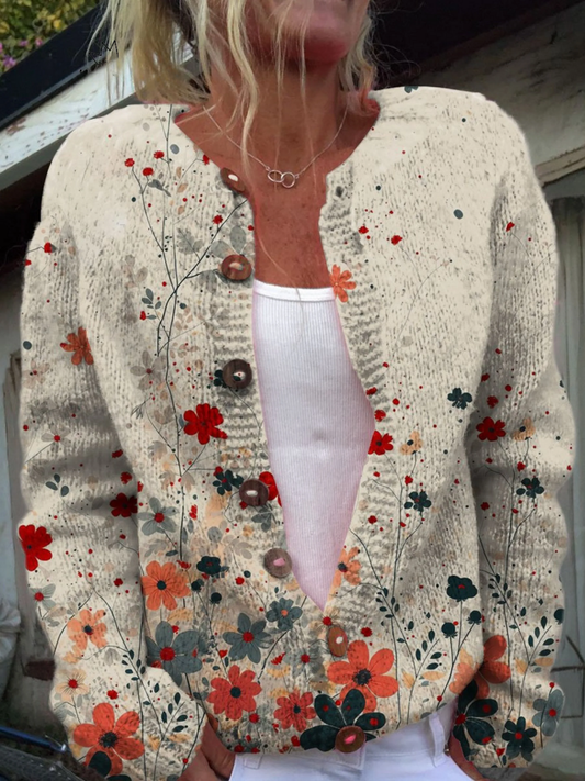 Sabrina | Cardigan en Maille Fleurie Vintage