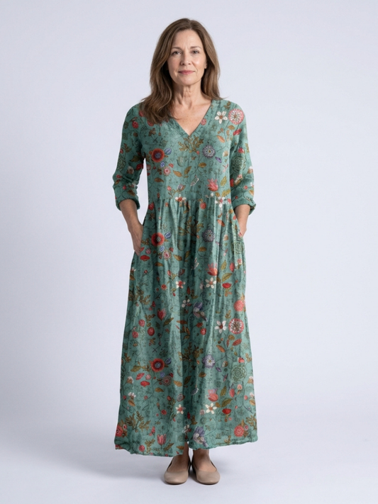 Robe Maxi à Manches Trois Quarts Marina