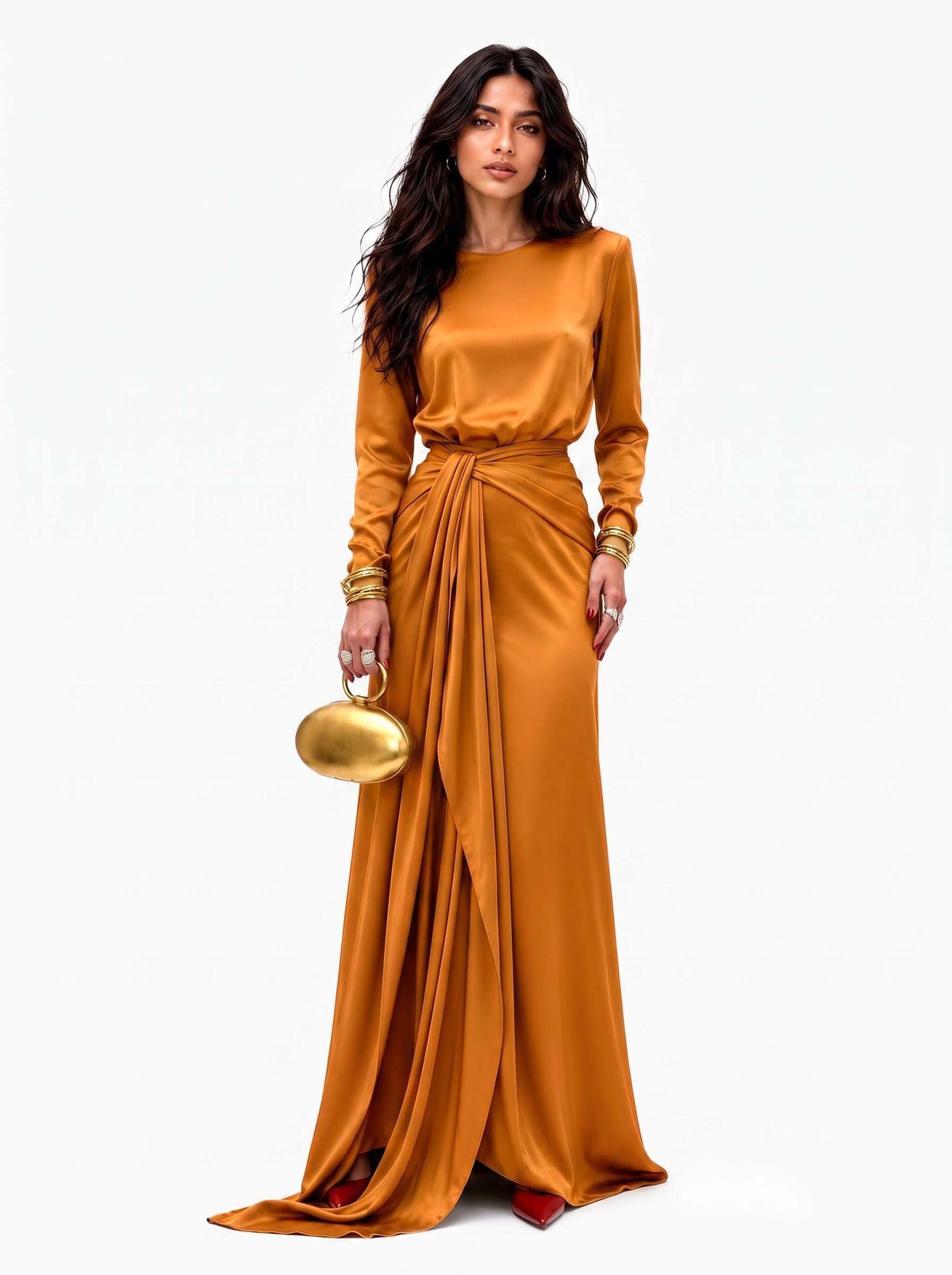 Delphine | Élégante Robe Maxi en Satin Drapé