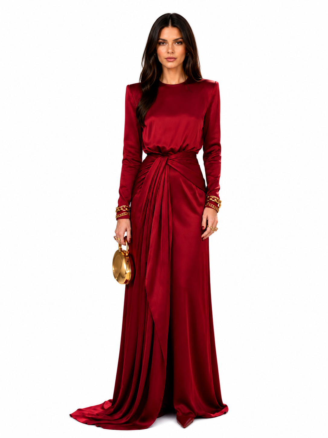 Delphine | Élégante Robe Maxi en Satin Drapé