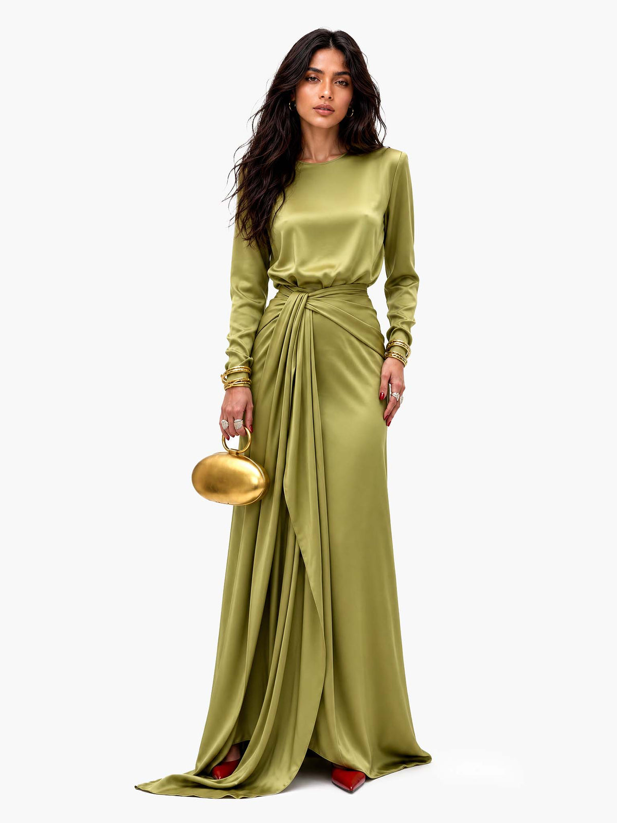 Delphine | Élégante Robe Maxi en Satin Drapé
