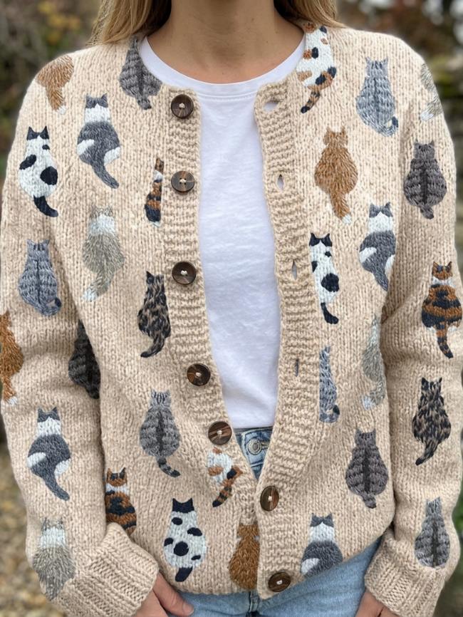Charlotte | Cardigan Douillet Imprimé Chat
