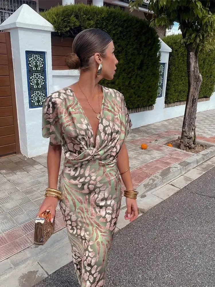 Capucine | Robe Midi Imprimée Tons Cuivre