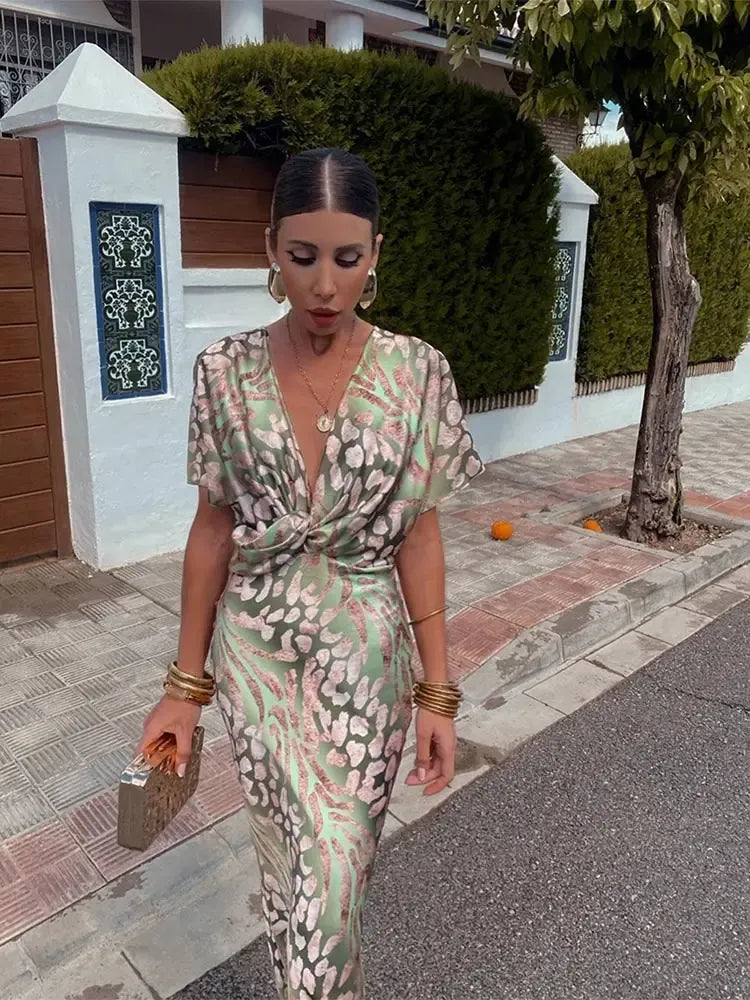 Capucine | Robe Midi Imprimée Tons Cuivre