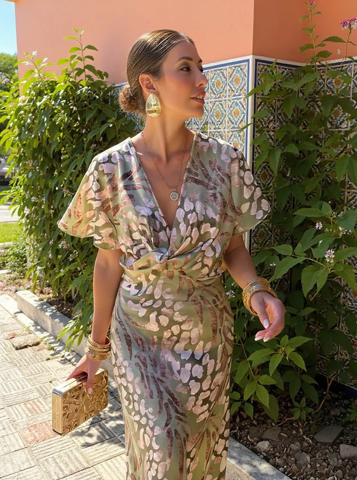 Capucine | Robe Midi Imprimée Tons Cuivre