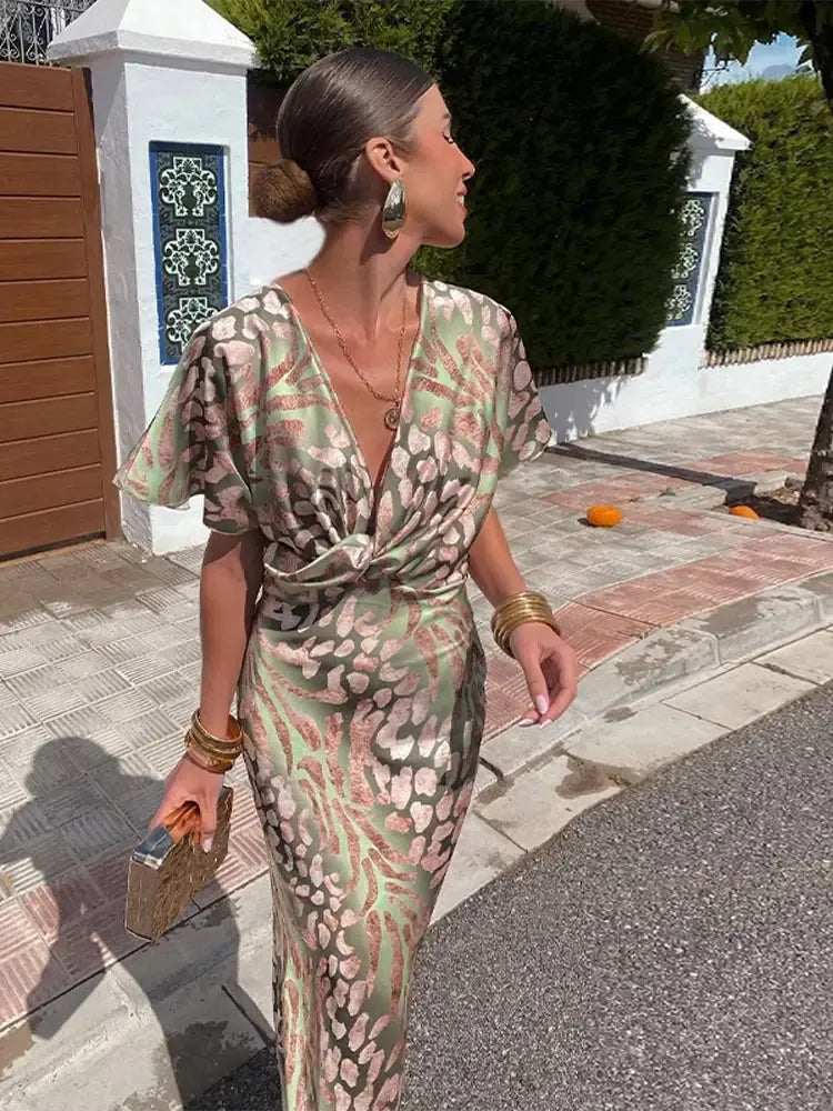 Capucine | Robe Midi Imprimée Tons Cuivre
