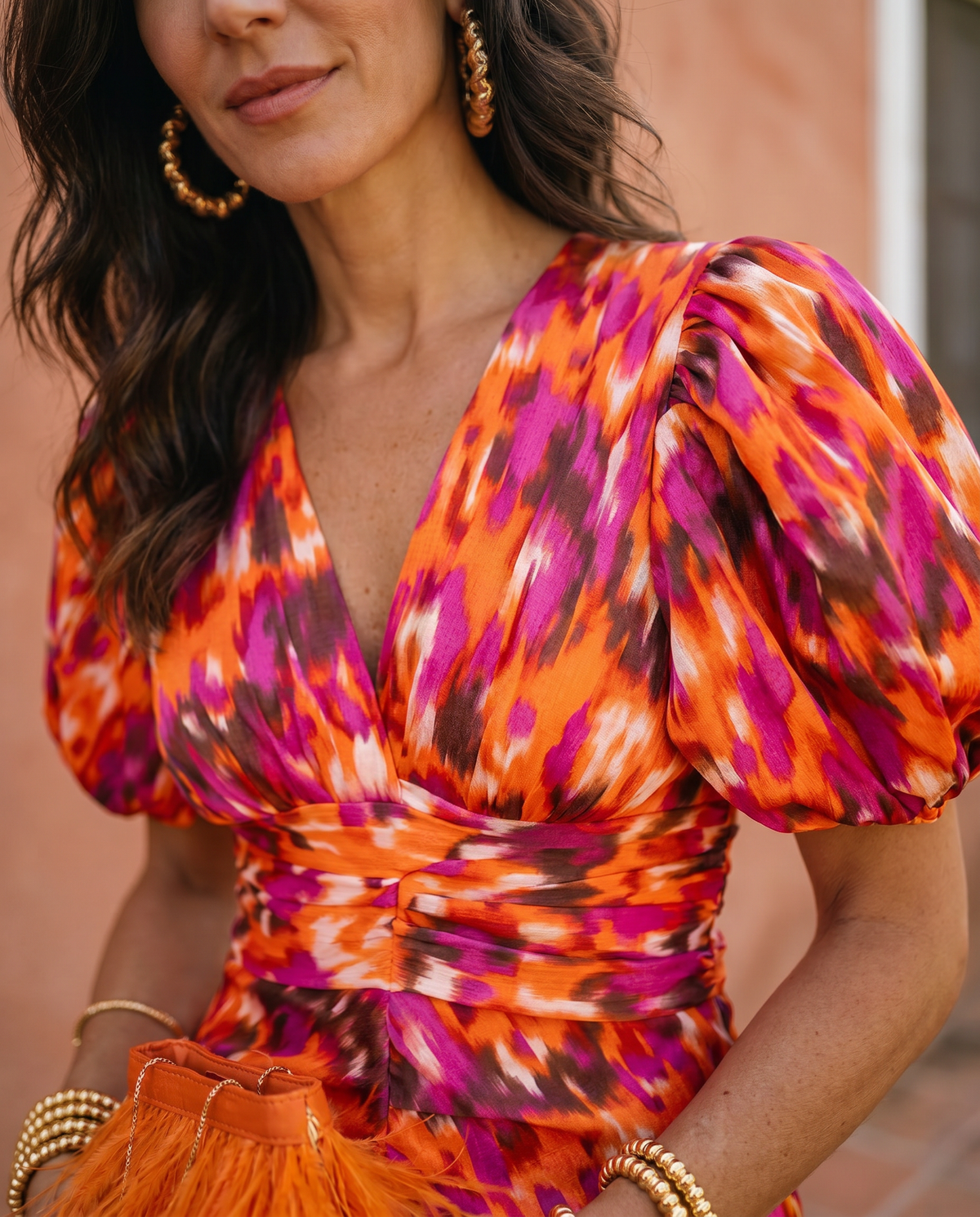 Marielle | Robe Midi Florale à Manches Bouffantes