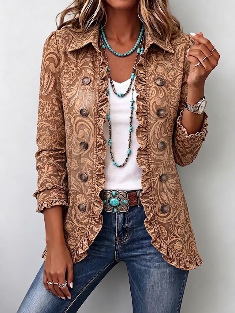Brune | Veste Fleurie Vintage à Volants