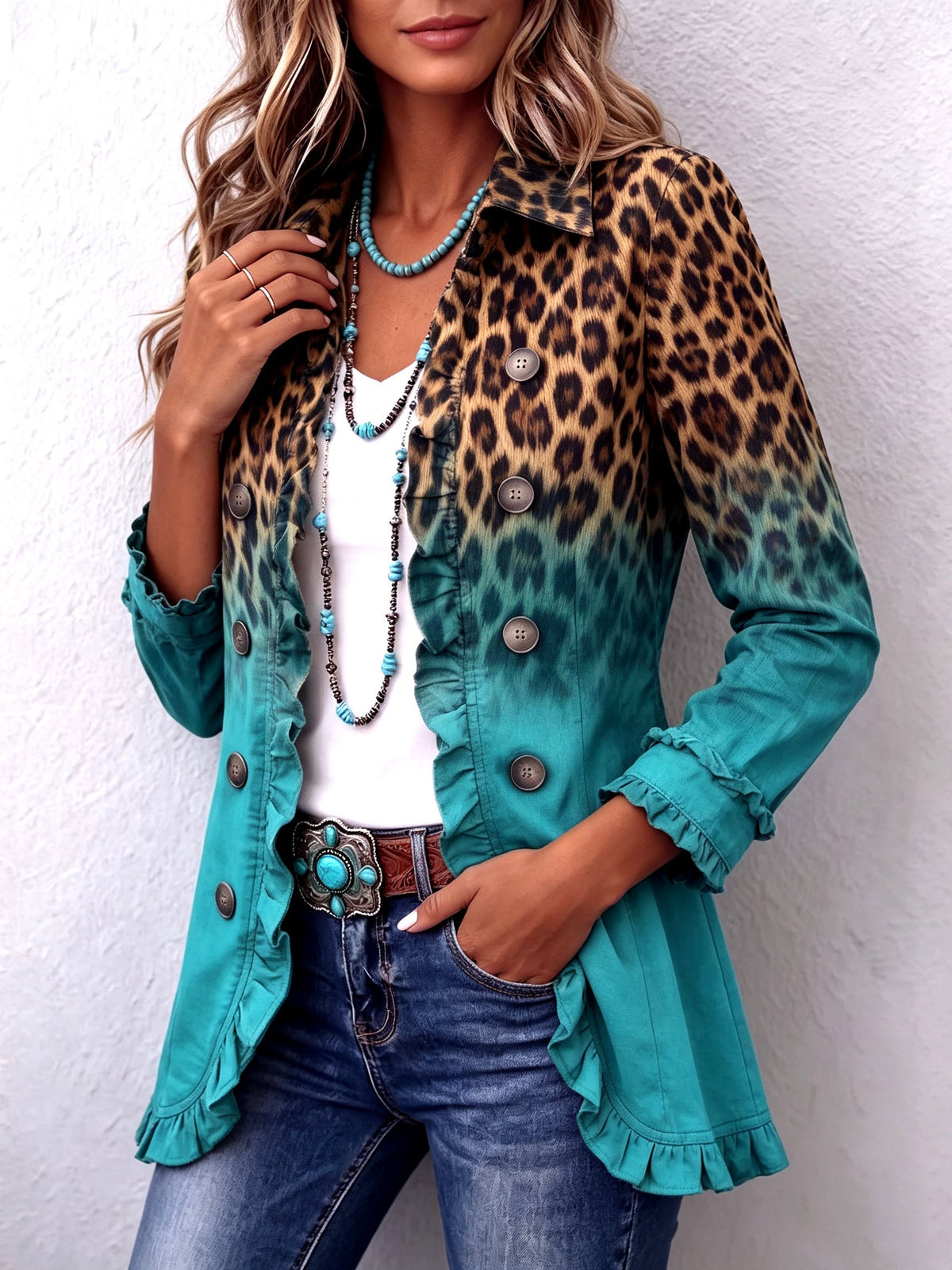 Josette | Blazer Léopard Dégradé à Volants