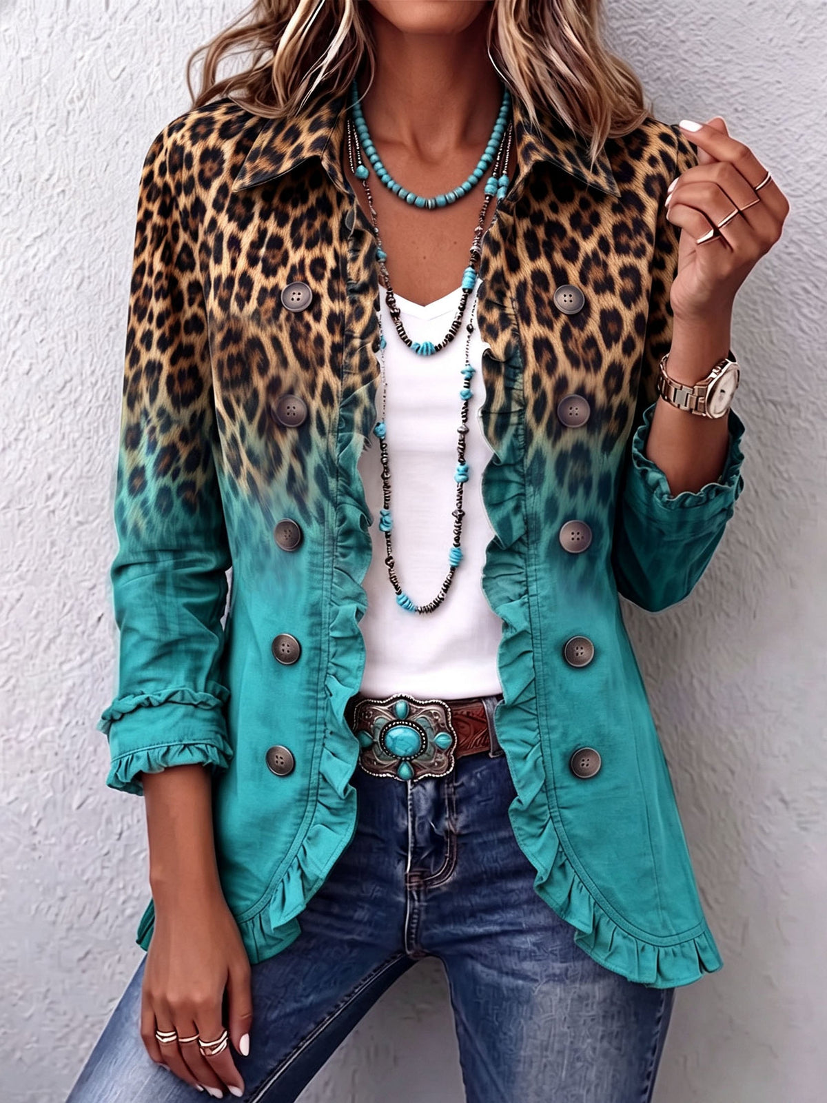 Josette | Blazer Léopard Dégradé à Volants