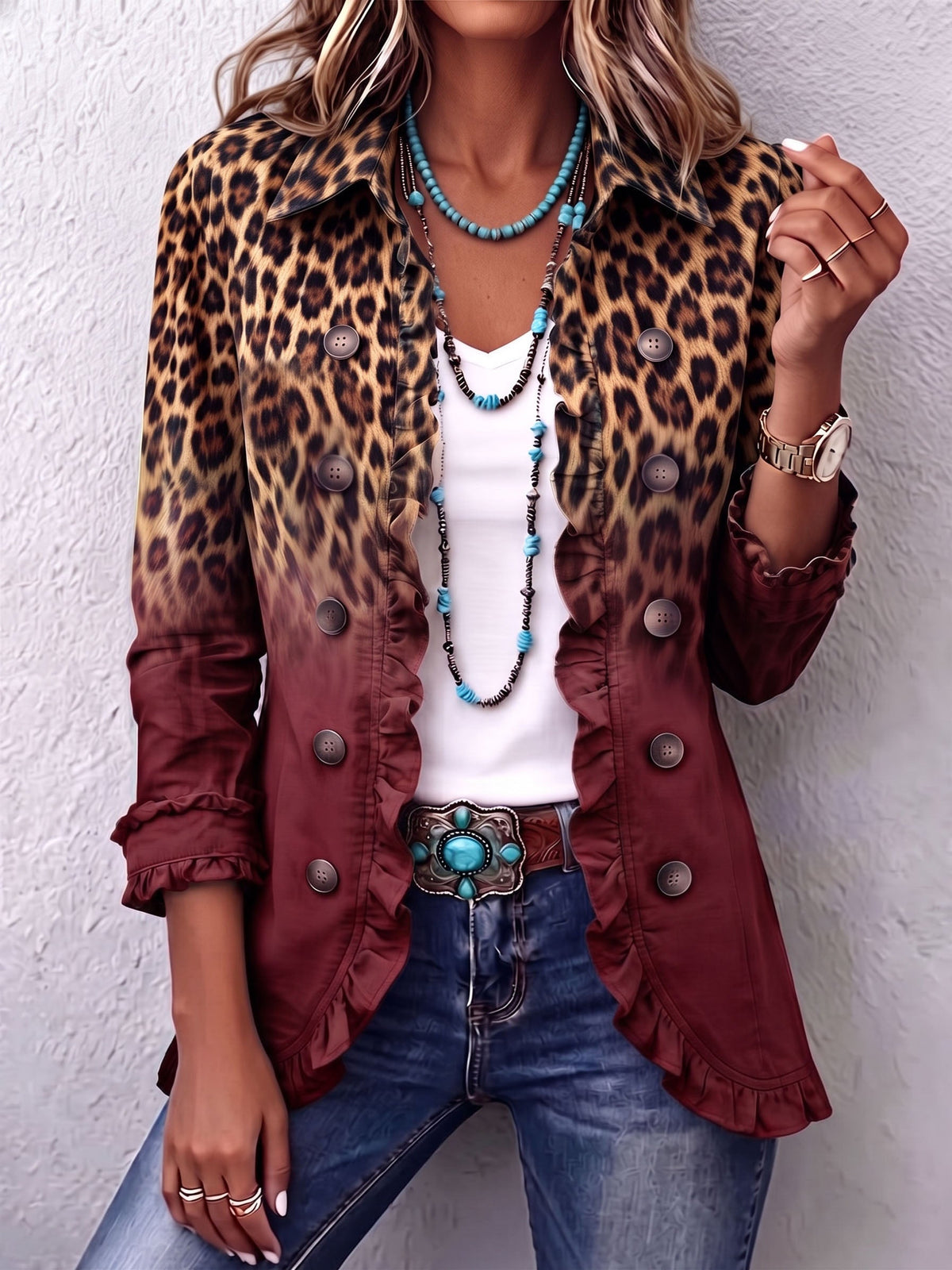 Josette | Blazer Léopard Dégradé à Volants