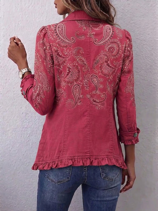 Agnès | Veste Imprimé Cachemire Rose à Volants