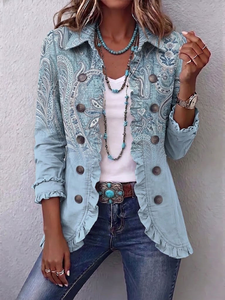 Thérèse | Veste Imprimé Cachemire Vintage à Volants