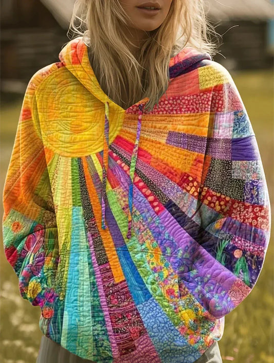 Aurore | Sweat Patchwork Multicolore à Capuche