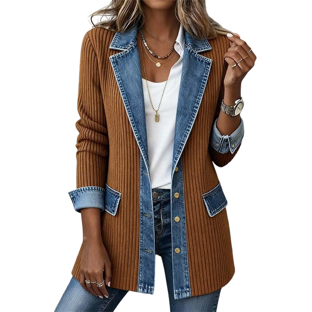 Léa | Veste en Denim et Maille Côtelée