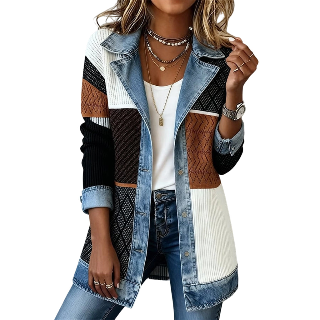 Léa | Veste en Denim et Maille Côtelée