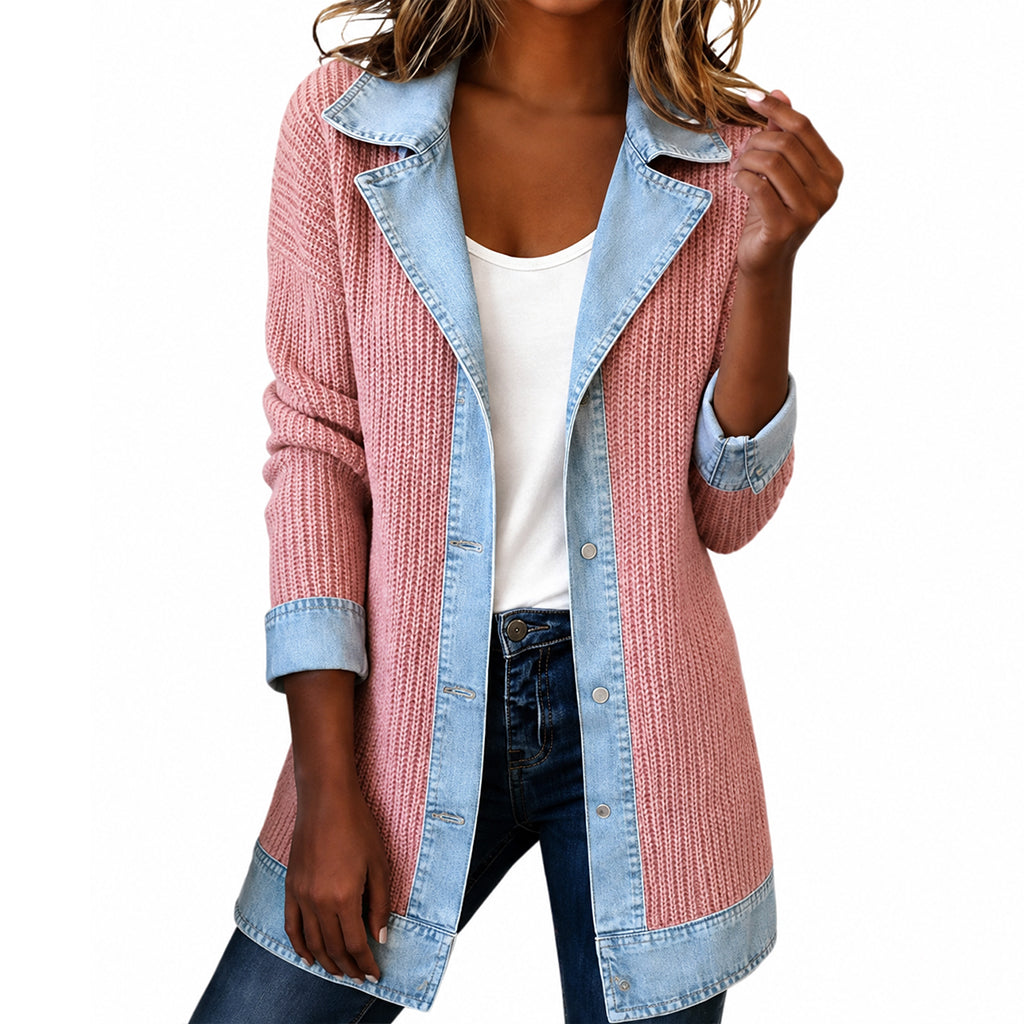 Léa | Veste en Denim et Maille Côtelée