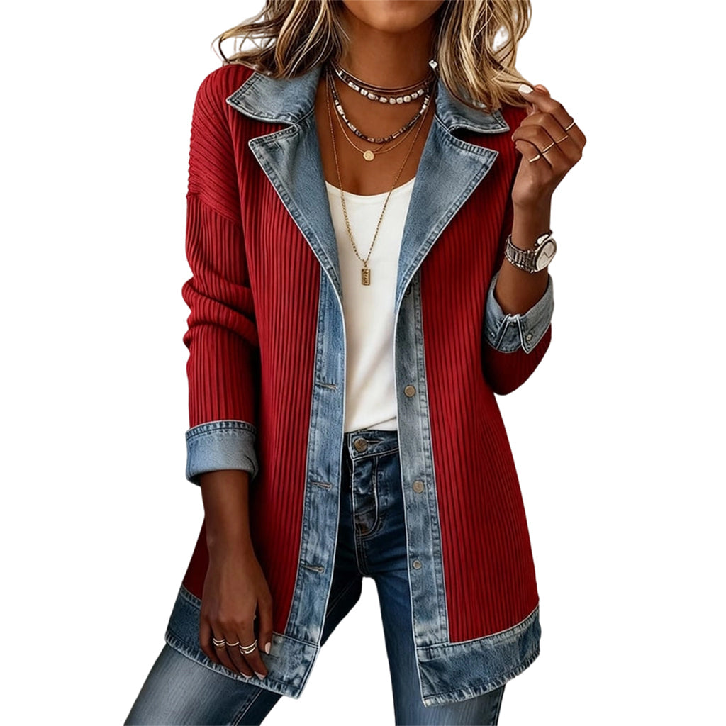 Léa | Veste en Denim et Maille Côtelée