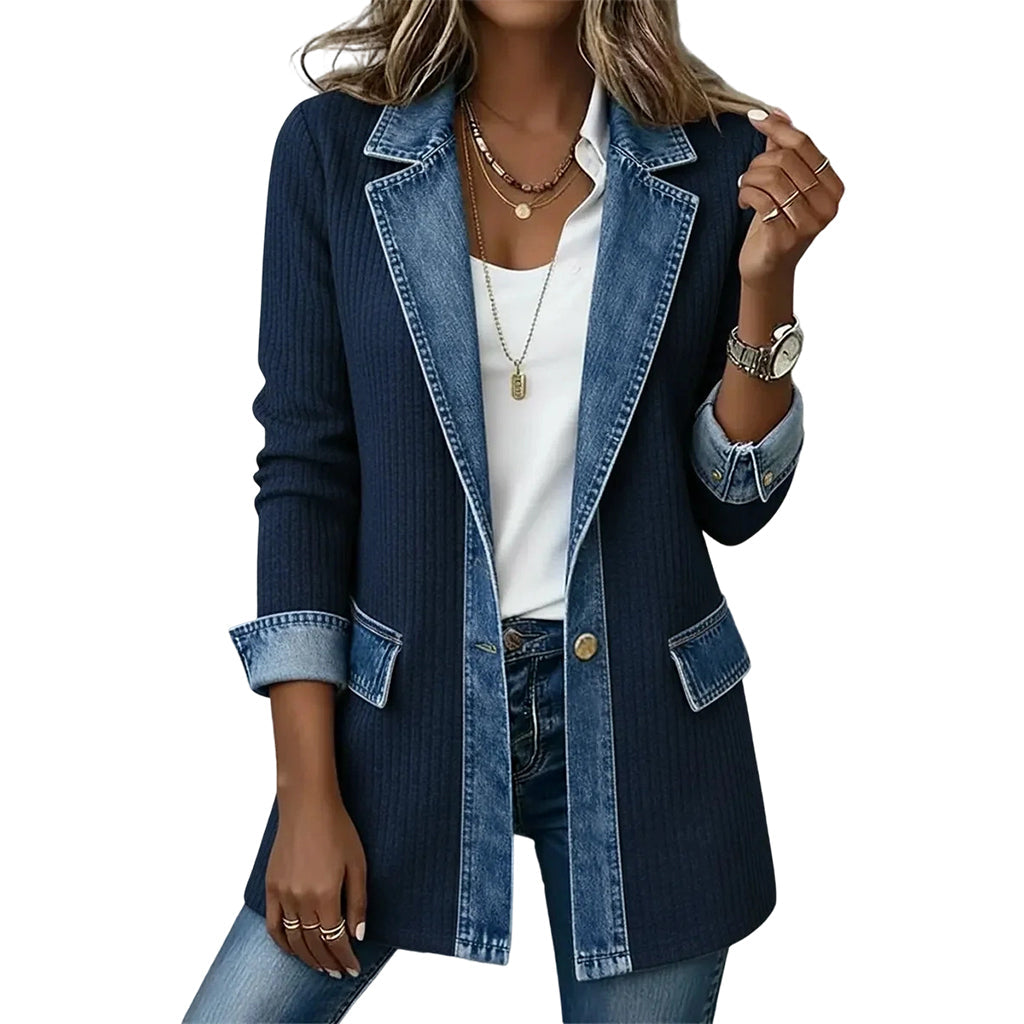 Léa | Veste en Denim et Maille Côtelée